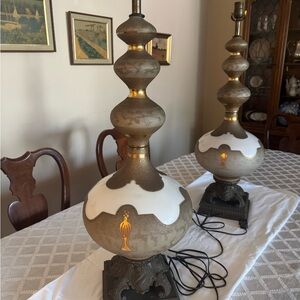 Vintage Elegant Brown, white and gold Table Lamp Set